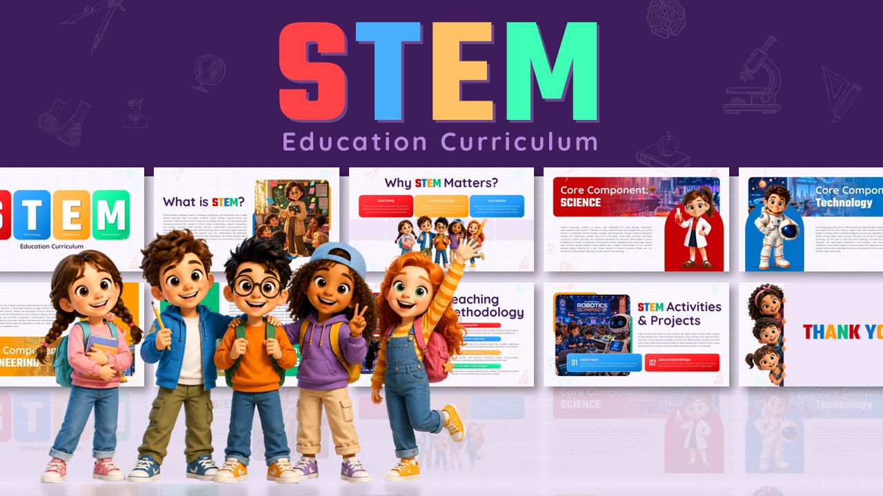 STEM Education Curriculum Template - Cover slide with diverse students