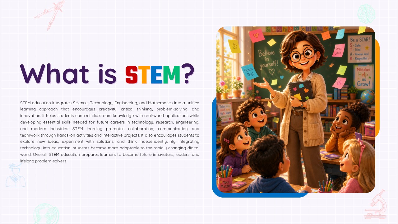 STEM Template - What is STEM definition with classroom illustration