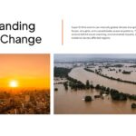 Super El Niño Understanding Climate Change - Orange-tinted cityscape and aerial flooding images frame climate disruption text