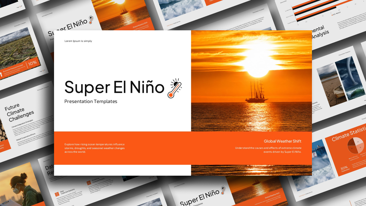 Super El Niño Template Overview - Grid layout showcases comprehensive climate presentation slides with consistent design flow