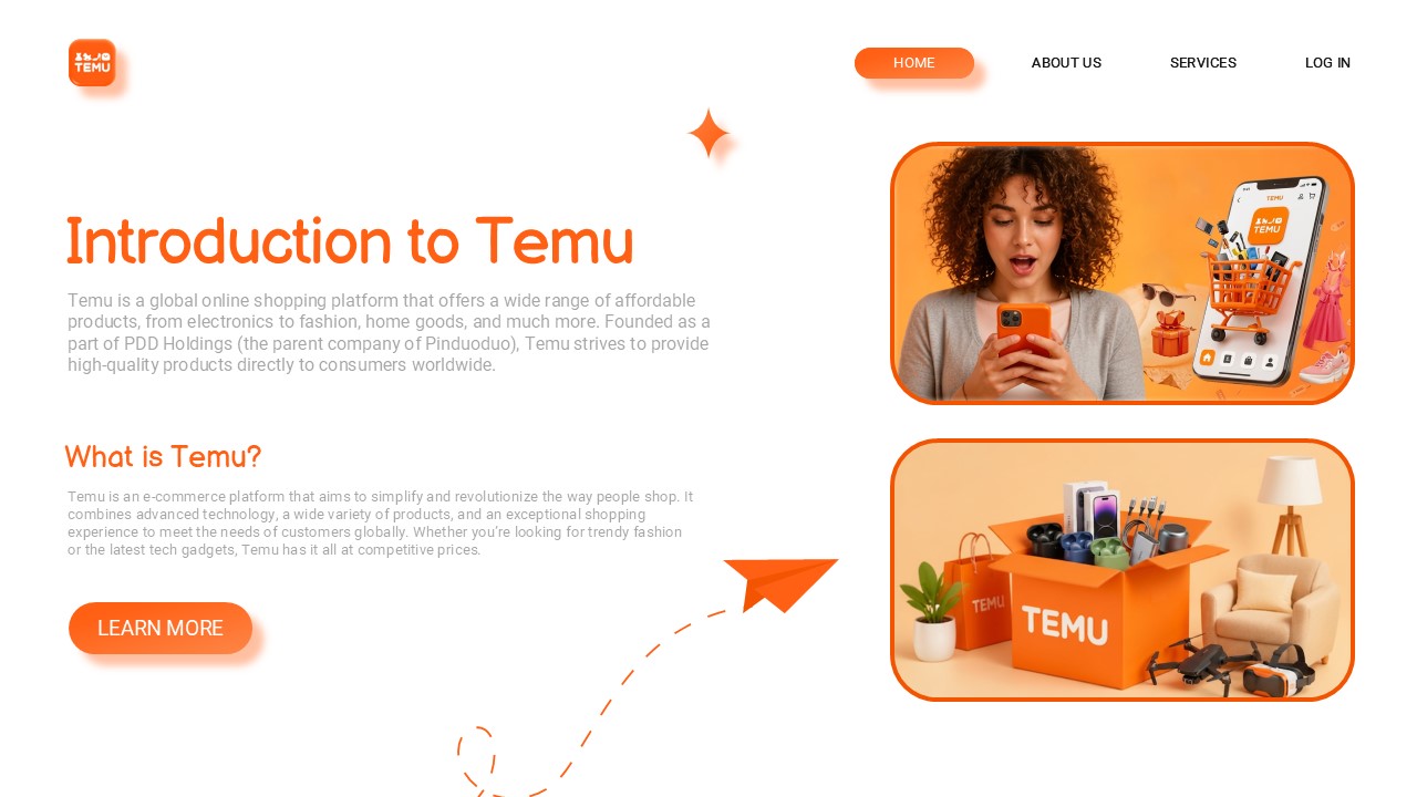 Temu Company Template - Introduction slide to explain your e-commerce platform and business model