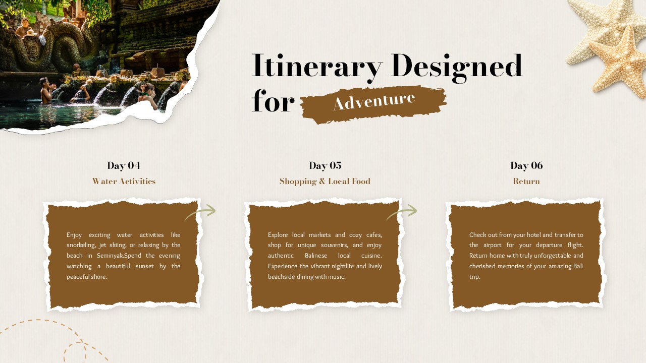 Travel Itinerary Template - days 4-6 adventure schedule