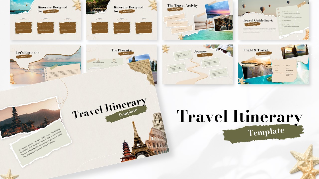 Travel Itinerary Template - collage overview with travel landmarks
