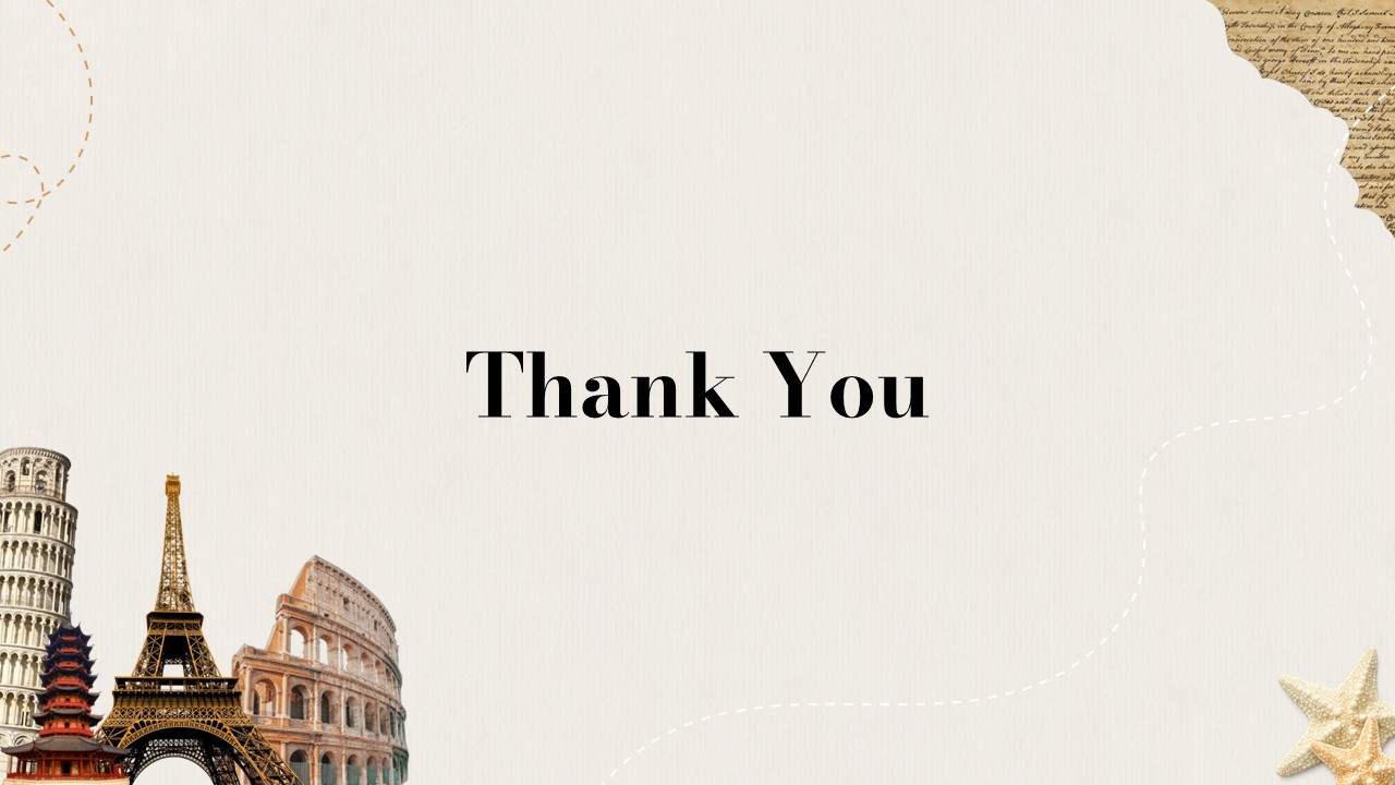 Travel Itinerary Template - thank you slide with landmarks