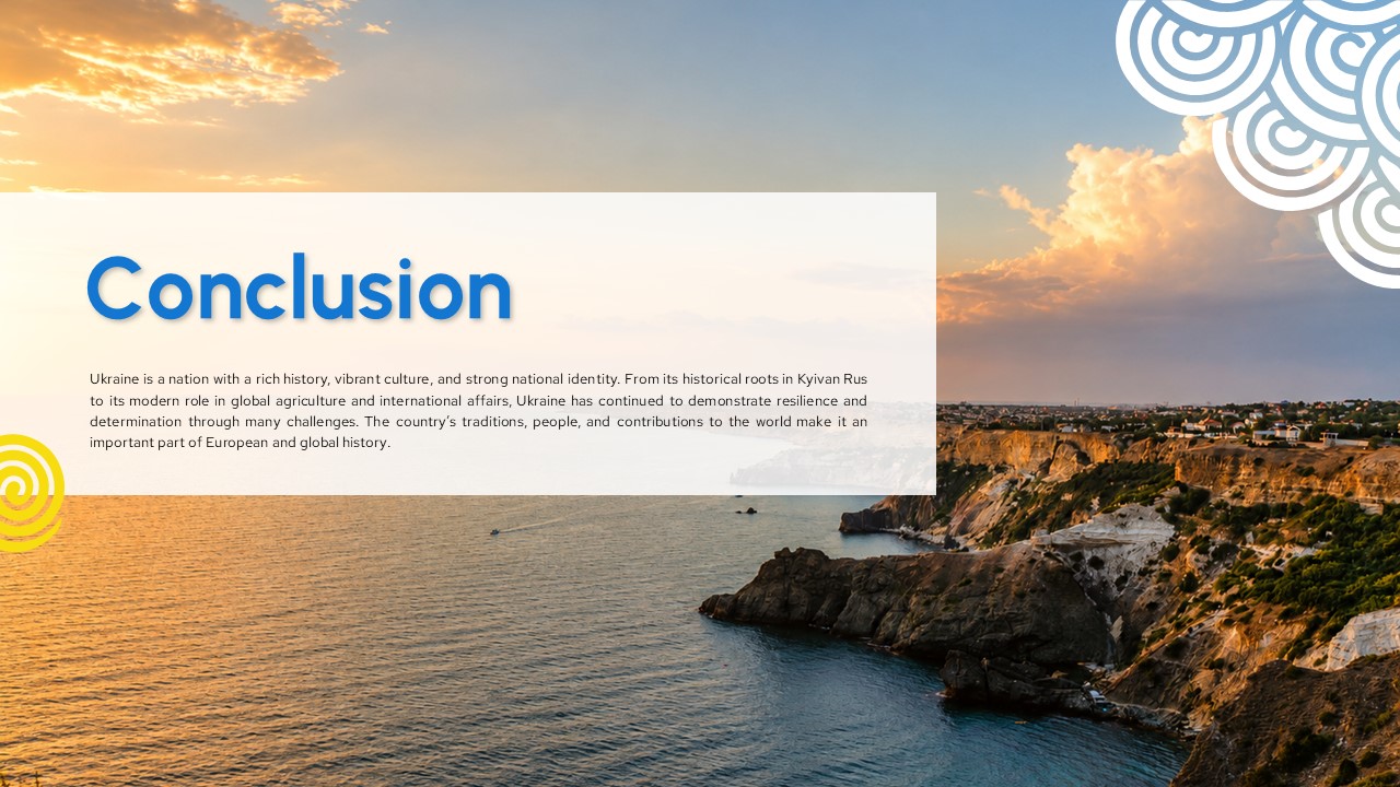 Ukraine Template - Conclusion slide to summarize key points about Ukrainian resilience and significance