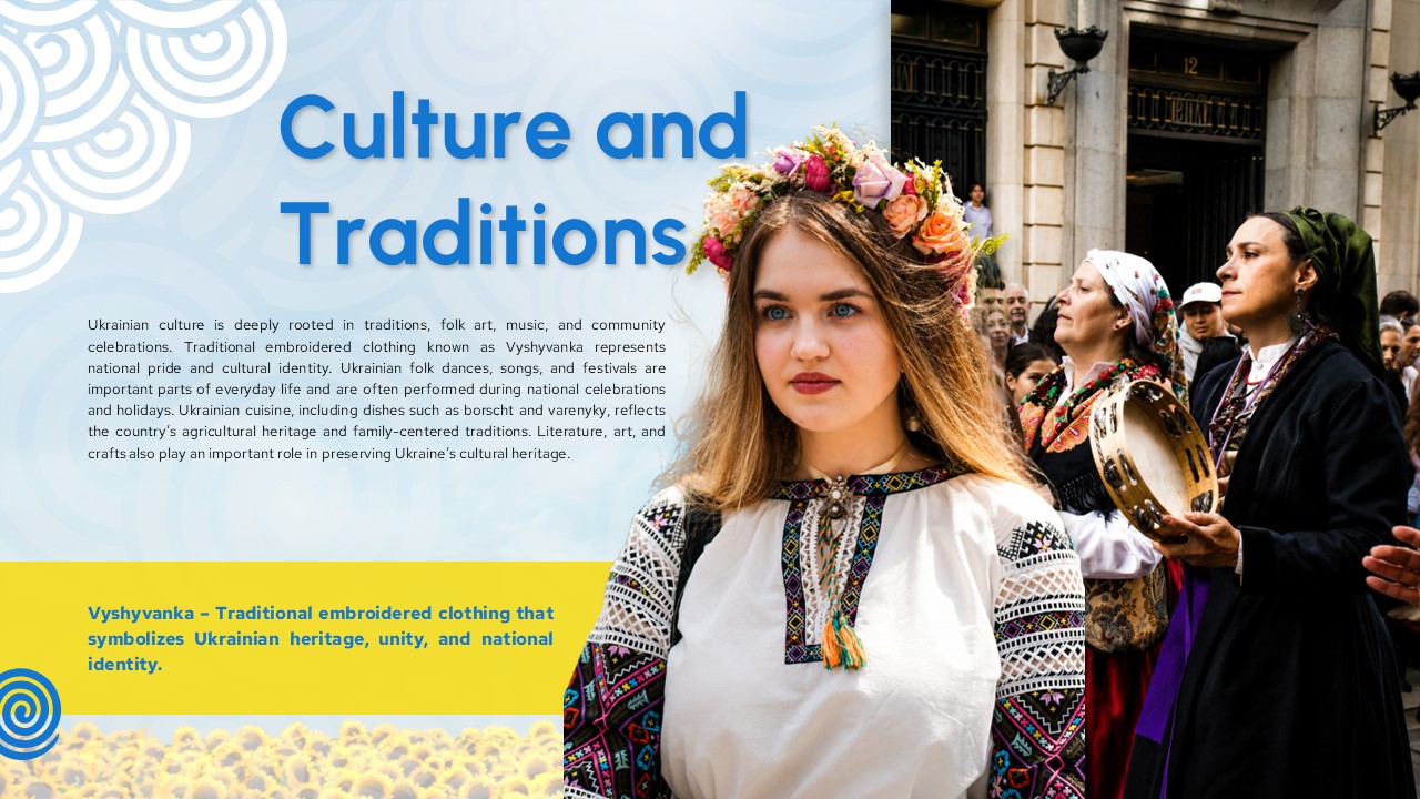 Ukraine Template - Culture slide to showcase Ukrainian traditions and vyshyvanka heritage clothing