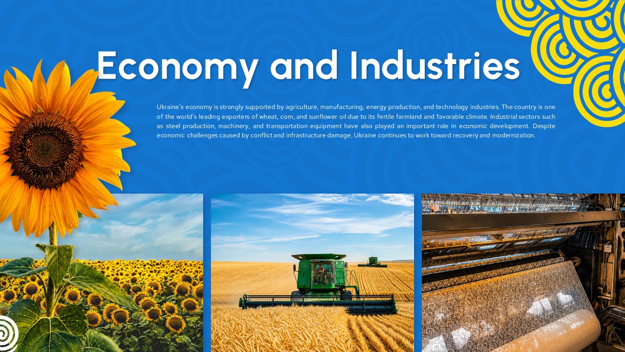 Ukraine Template - Economy slide to present Ukraine's agricultural strength and industrial sectors