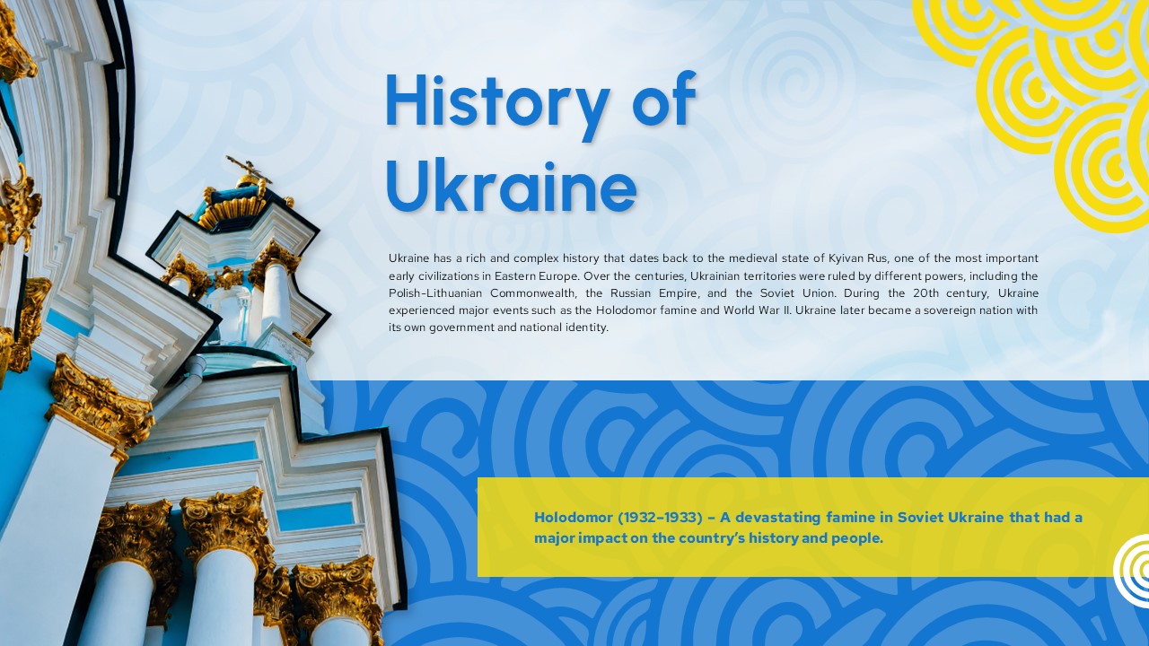 Ukraine Template - History slide to present Ukrainian historical events including Holodomor period
