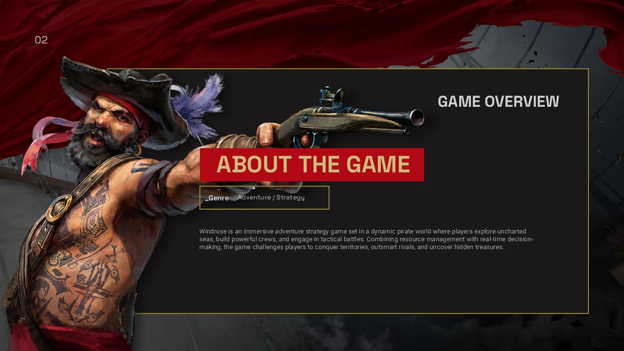 Windrose Game About Template - Game overview slide to present product details and genre information