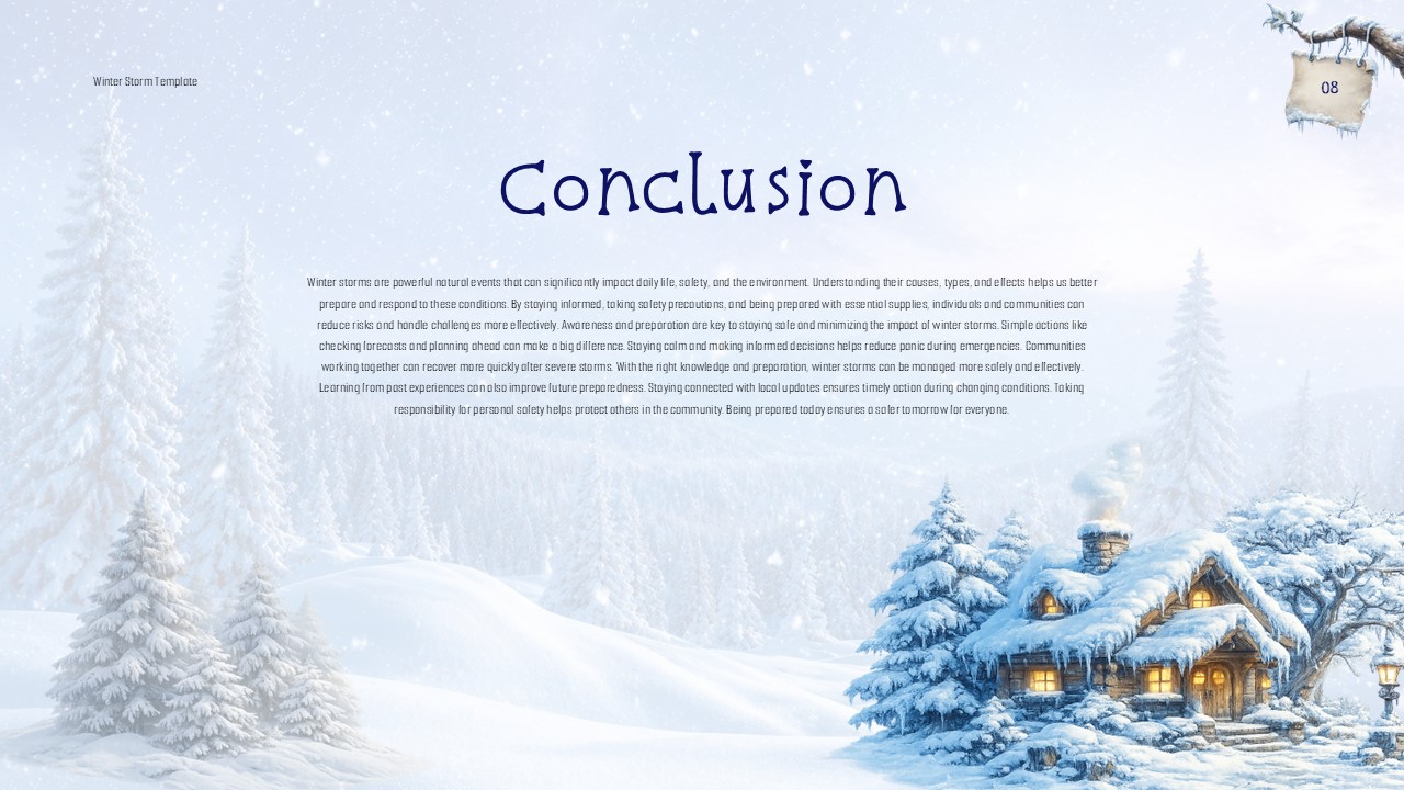 Winter Storm Template - conclusion slide with winter village background