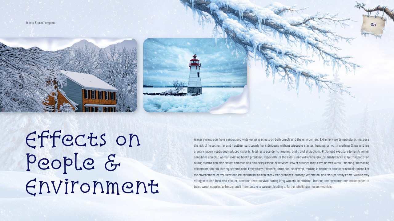 Winter Storm Template - effects slide with snowy house and lighthouse