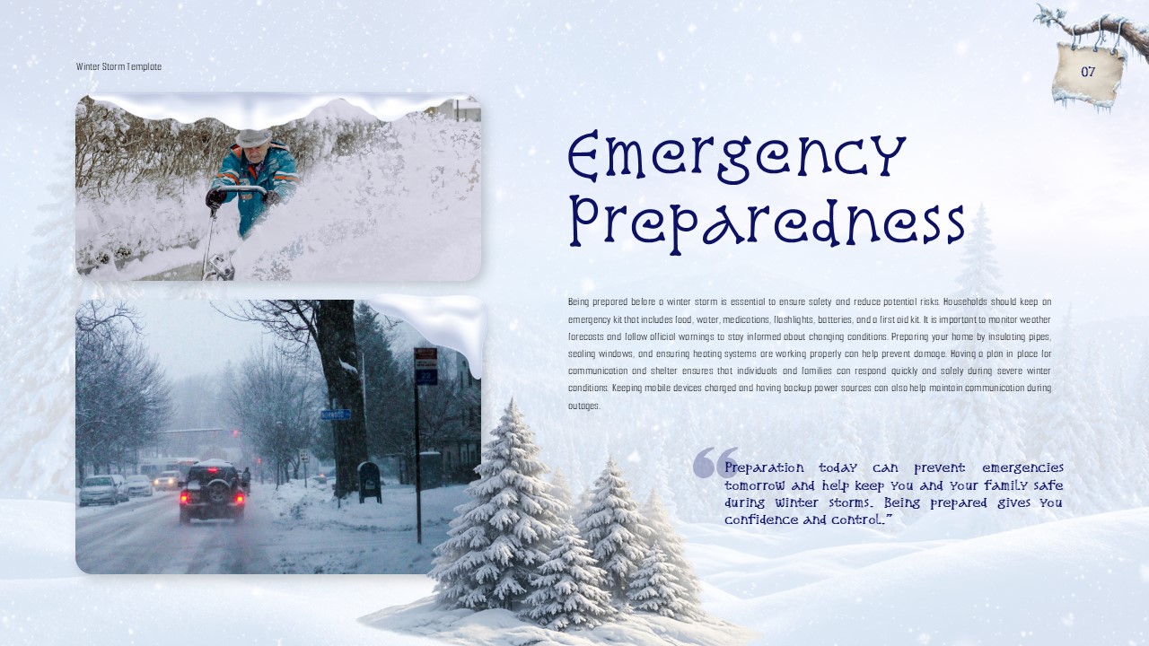 Winter Storm Template - preparedness slide with emergency scenarios
