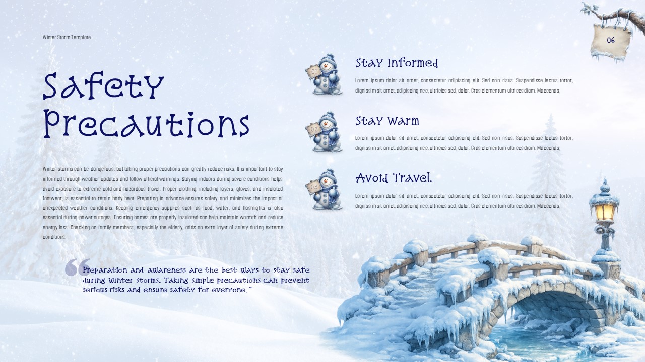 Winter Storm Template - safety slide with 3 precaution categories