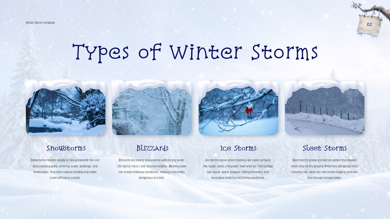 Winter Storm Template - types slide showing 4 storm categories