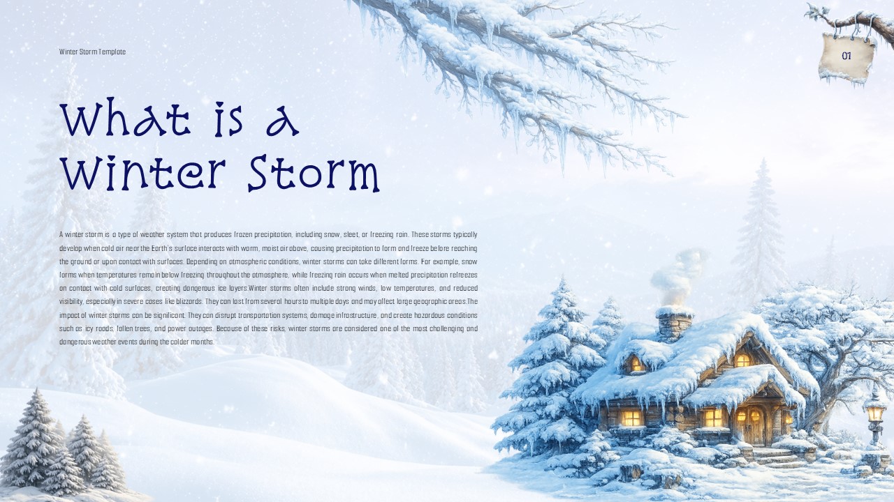 Winter Storm Template - definition slide with winter village scene