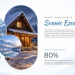 Winter Wonderland Theme Template - Adventures slide with circular mountain images and cabin scenes