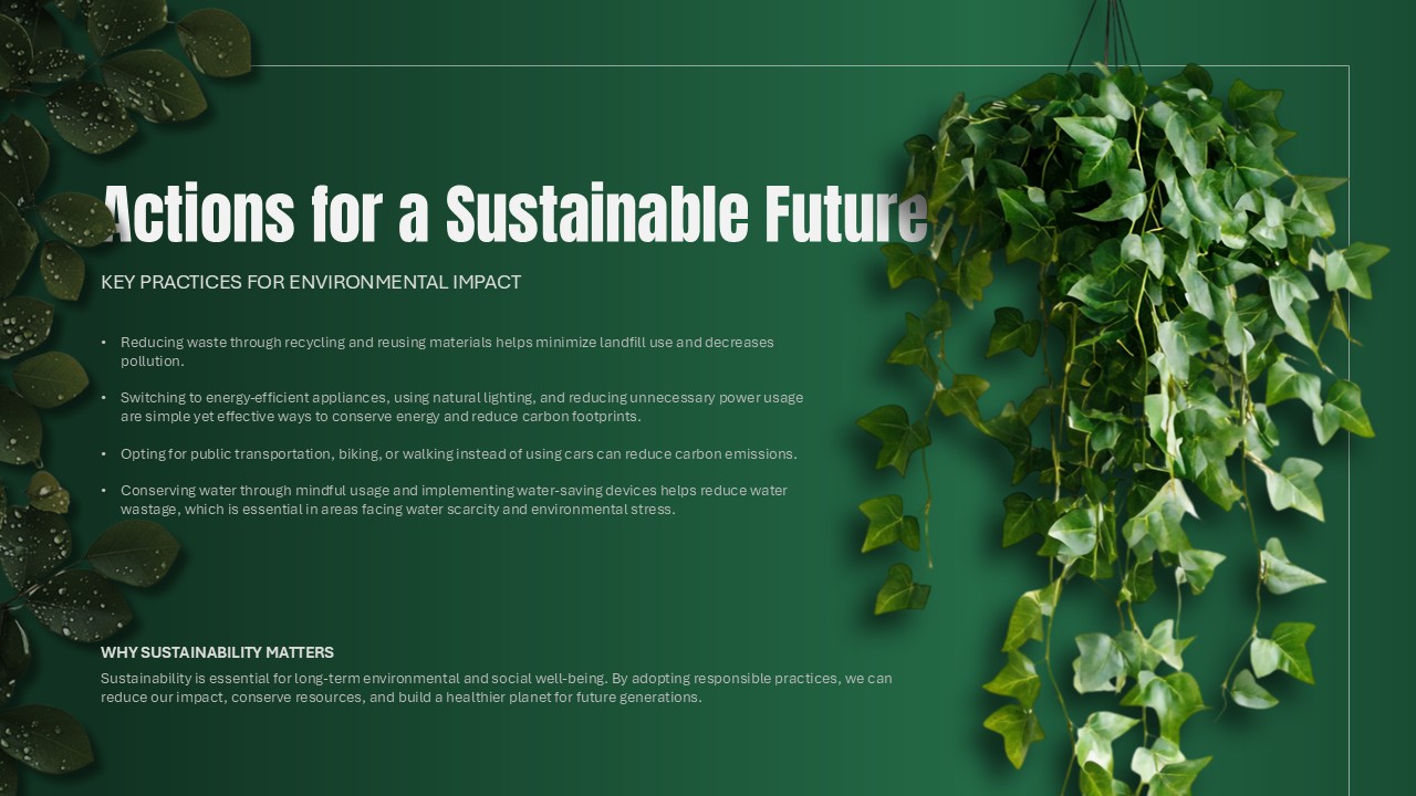 World Environment Day future actions slide to present specific sustainable practices and environmental steps