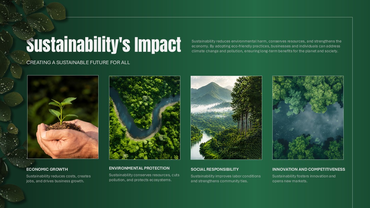 World Environment Day sustainability impact slide to showcase environmental, economic, and social benefits