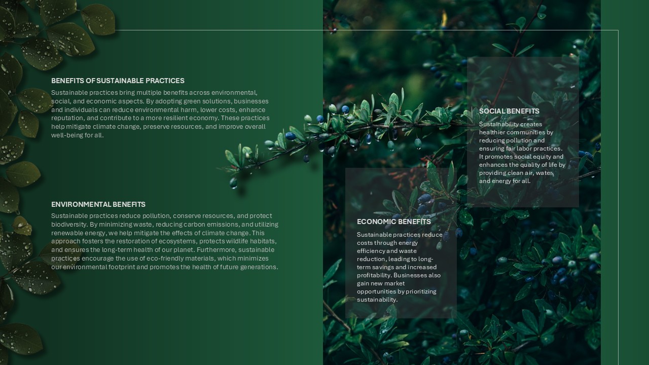 World Environment Day benefits slide to present advantages of sustainable practices and green initiatives