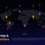 Worldmap & Map Pointers Template - 3D dotted world map with colored location markers on dark background