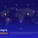 Worldmap & Map Pointers Template - 3D dotted world map with location pins and text block on gradient background