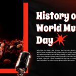 World Music Day Template - History slide with concert crowd and vintage microphone design elements