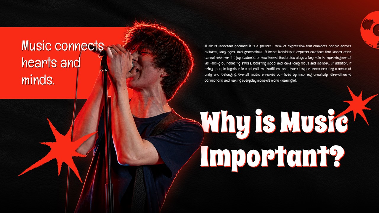 World Music Day Template - Importance slide featuring intense performer singing into microphone