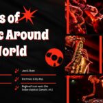World Music Day Template - Music types slide displaying various genres with performance photography grid