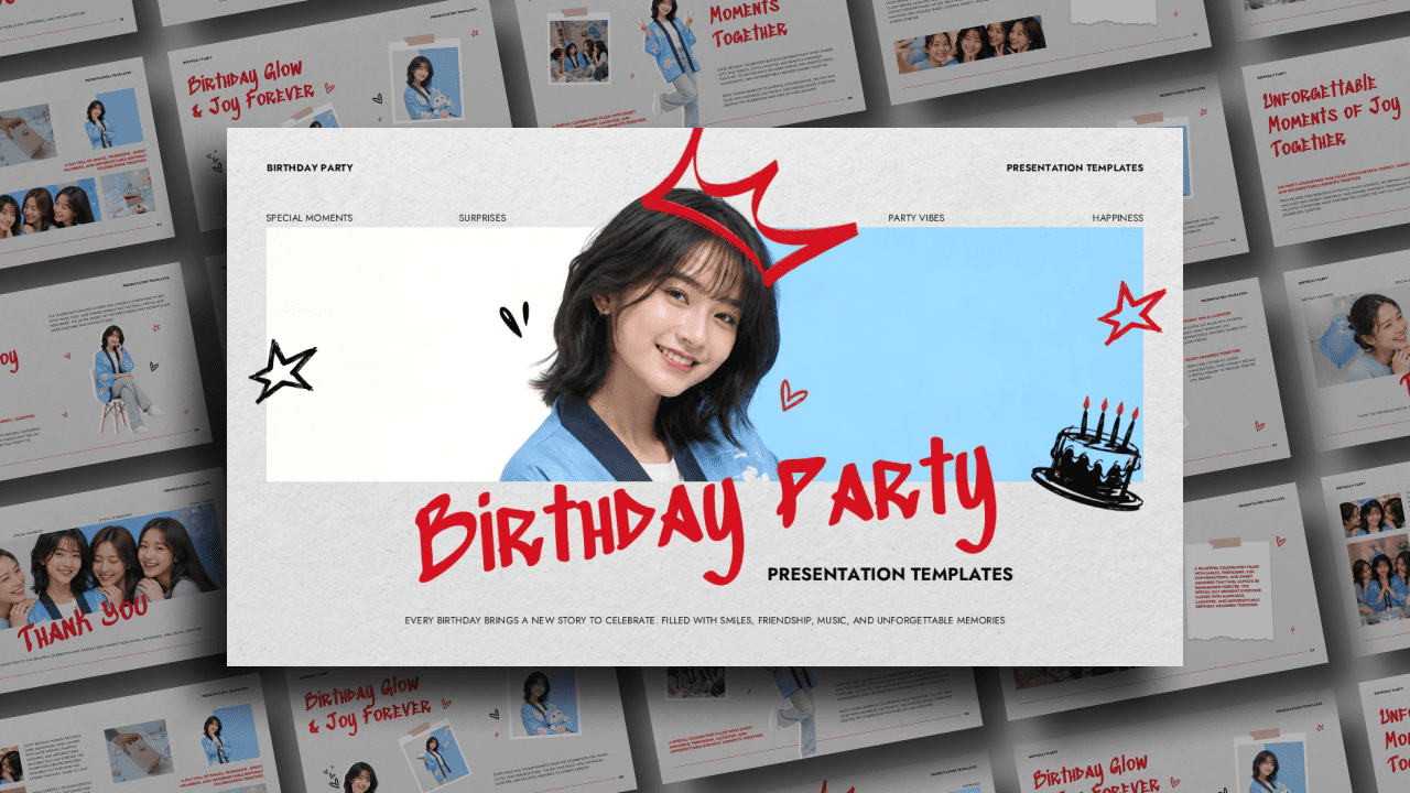 birthday party invitation template for PowerPoint and Canva