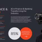 AI Finance Applications - Dark professional slide detailing five banking use cases with 85% success statistic and robot imagery