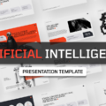 AI Presentation Template - Comprehensive slide overview showcasing modern tech design with robot imagery and orange accents