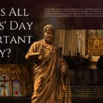 All Saints Day Template - modern relevance slide with classical statue and stained glass church background