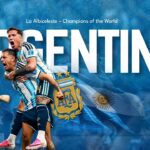 Argentina Google Slides Template - Title cover slide with bold ARGENTINA text, players in albiceleste kit, and AFA crest