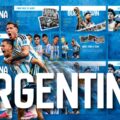 Plantilla Argentina - Vista previa en collage de las 9 diapositivas con texto ARGENTINA en negrita y diseño azul y blanco albiceleste.