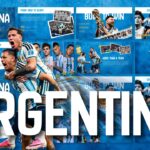 Argentina Template - Collage preview of all 9 slides with bold ARGENTINA text and albiceleste blue and white design