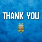 Argentina Thank You Template - Minimalist closing slide with bold white THANK YOU text and AFA crest on blue background