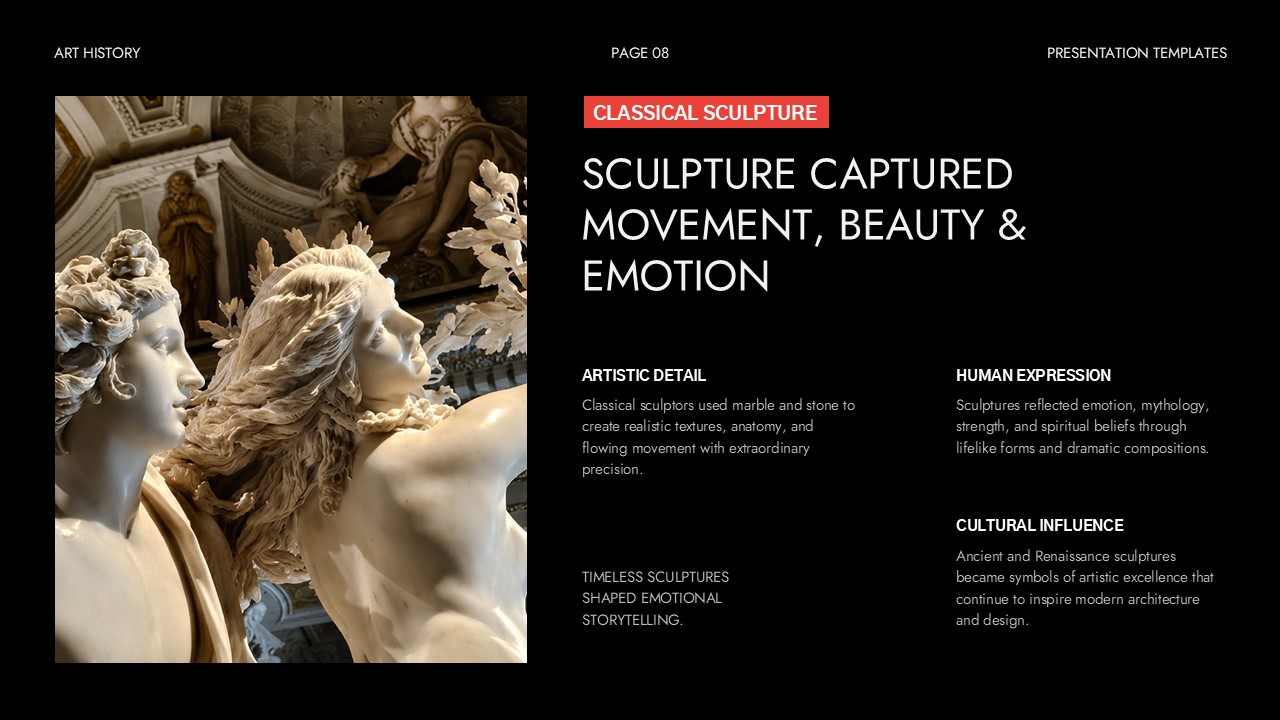 Art History Template - Baroque sculpture slide to present movement, beauty, and emotional storytelling