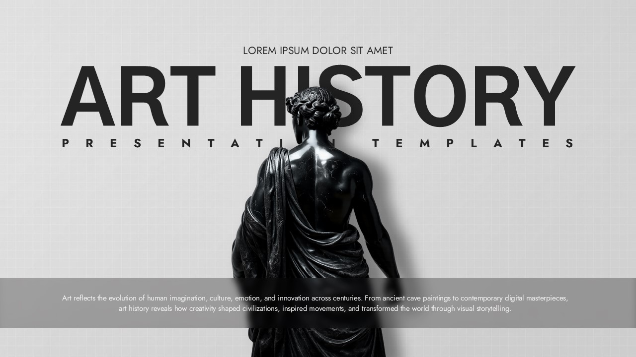 Art History Template - Cover slide to open lectures with a bold classical statue and editorial design
