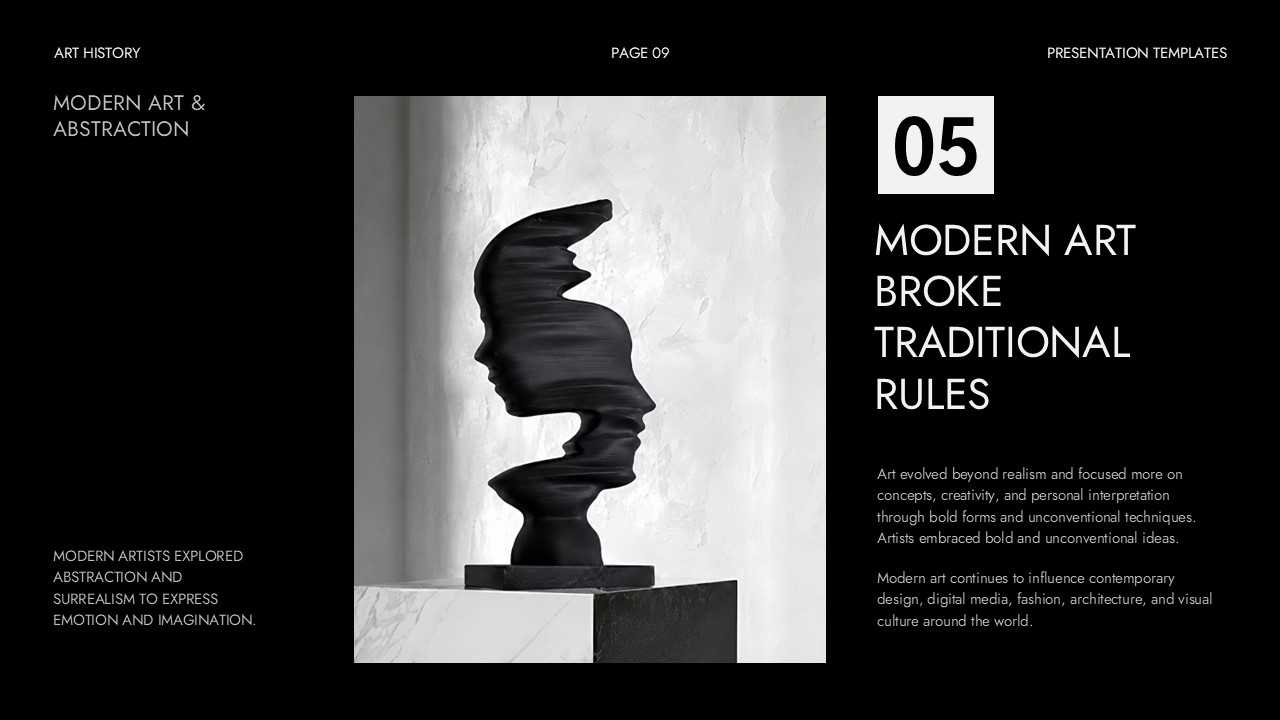 Art History Template - Modern art section slide to explore abstraction, Cubism, and Surrealism movements