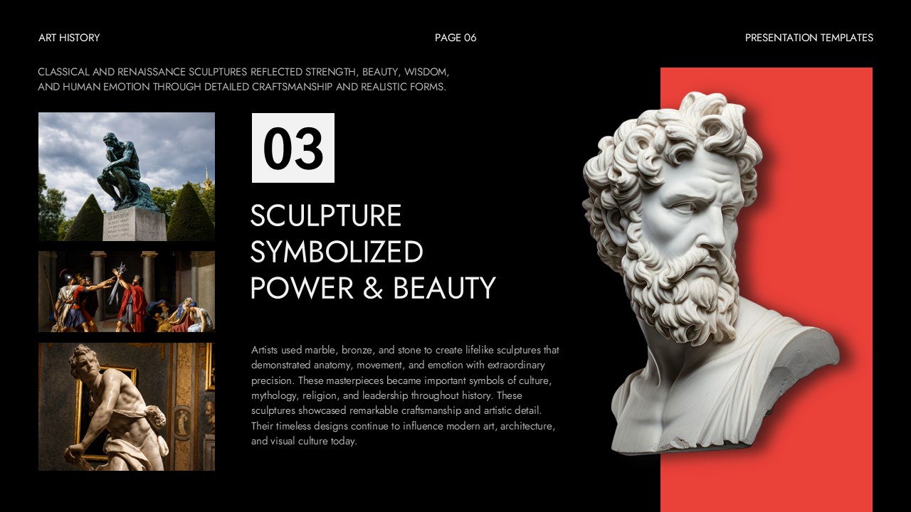 Art History Template - Section opener to showcase classical and Renaissance sculpture's power and beauty