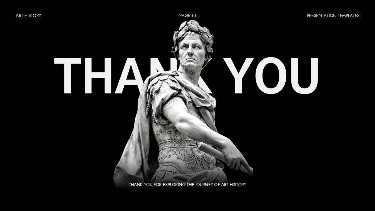 Art History Template - Thank You closing slide to end presentations with a bold classical statue overlay