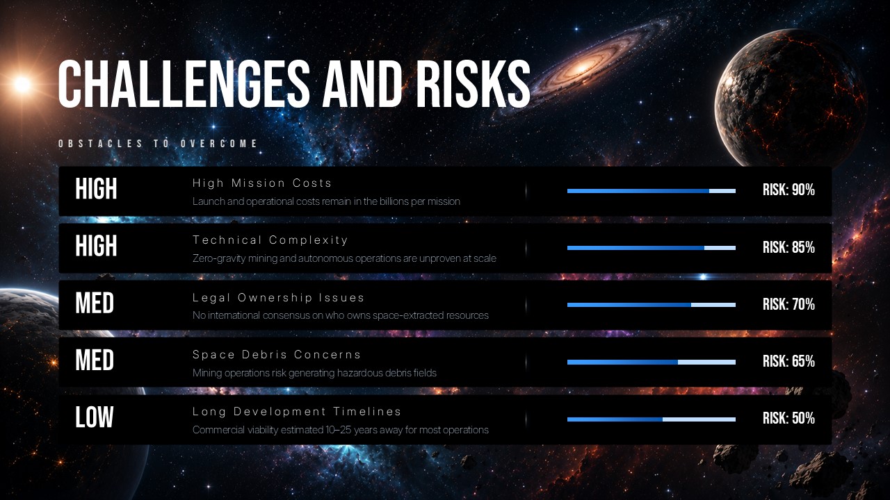 Asteroid Mining Template - Challenges Risks Matrix with Progress Bars