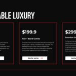 Barber Shop Pricing Template - three red-bordered pricing cards for Basic Cut, Hair+Beard Combo, and Premium Grooming