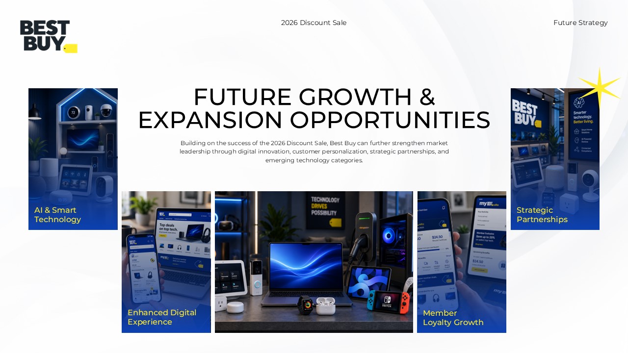 Best Buy Future Growth Opportunities - Centered Thank You closing slide with yellow bar subtitle and brand logo