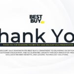 Best Buy Template Thank You - Clean closing slide with logo, appreciation message, and yellow accent bar