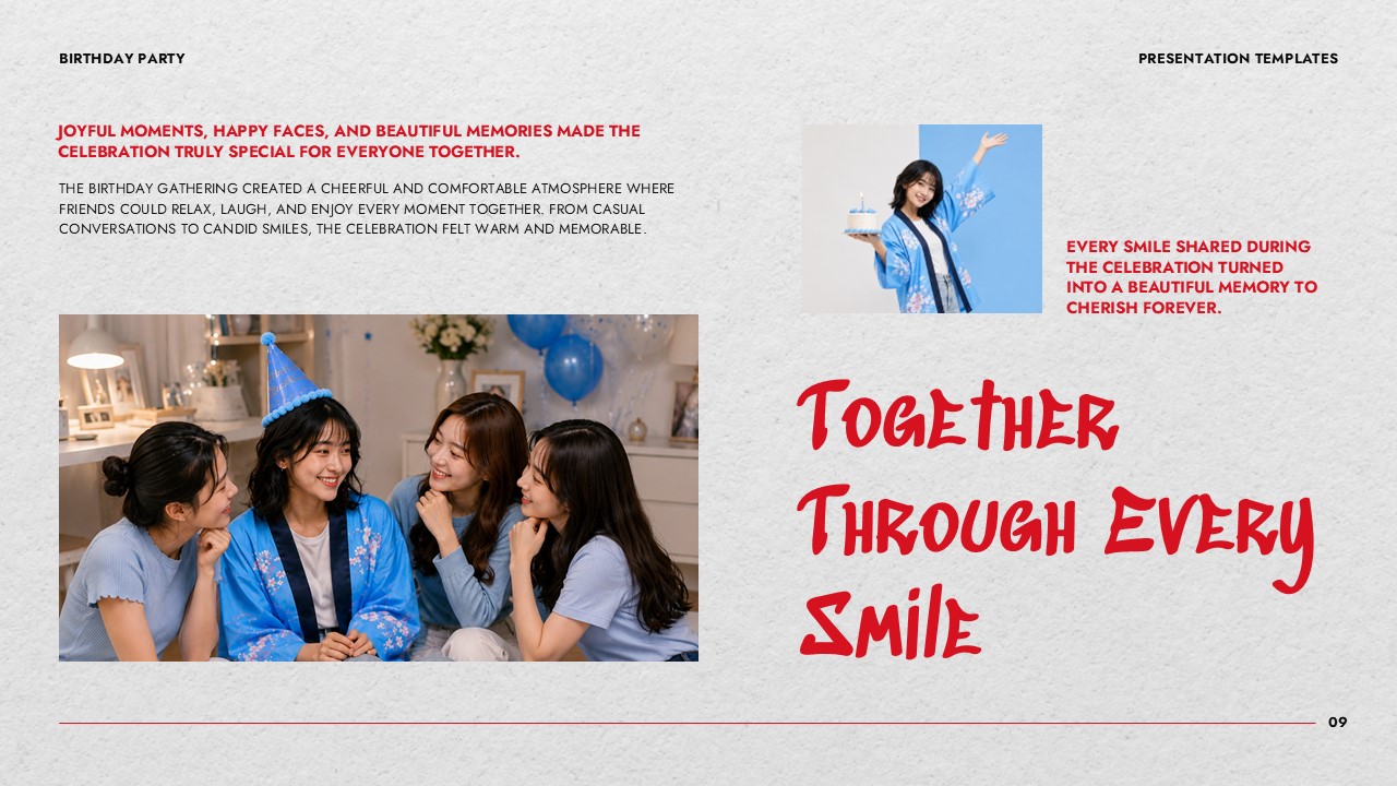 Birthday Party Template - Recap slide to summarize shared memories and joyful celebration moments