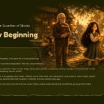 Children's Book Illustration Template - Chapter 4 closing story slide with golden key scene and multiple fantasy characters