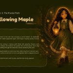 Children's Book Illustration Template - Chapter 2 slide with girl and rabbit following lantern light through magical forest