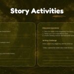 Children's Book Illustration Template - story activities slide with discussion questions and creative writing prompt lines