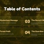 Children's Book Illustration Template - table of contents slide with four chapters over an enchanted lantern forest background